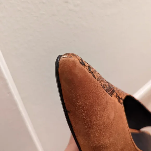 Mango Faux Snakeskin Suede Slingback Heels Size US 9.5 Cognac - Picture 6 of 15